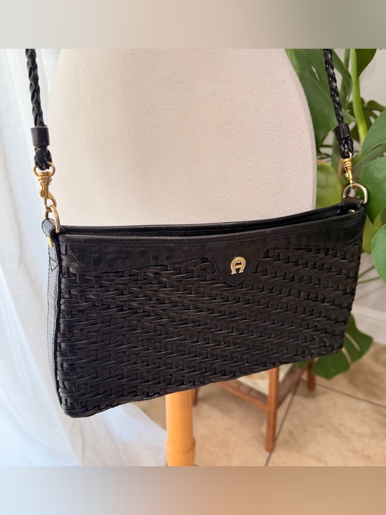 Etienne Aigner Handbags - Etienne Aigner Black Woven Leather Shoulder Bag Vintage Gold Logo